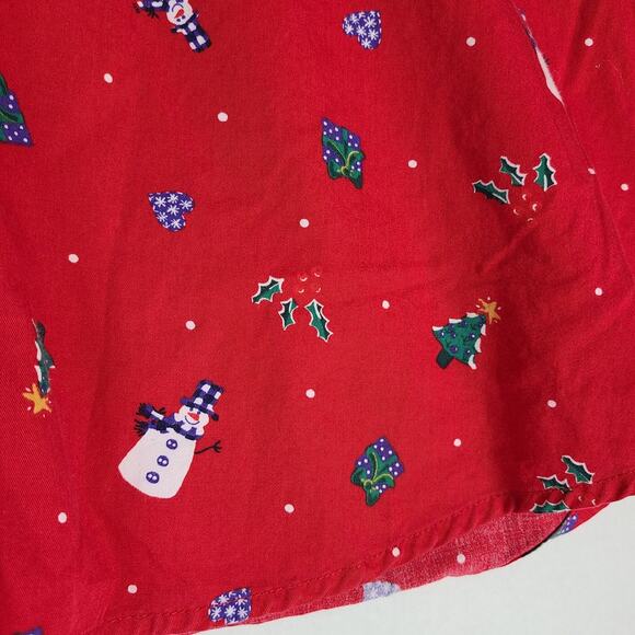 KAREN SCOTT Christmas Button Front Collared Shirt Large 100% Cotton Holiday Red - Picture 6 of 10